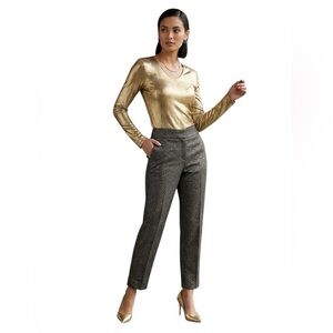 LOFT Elegant Black & Gold Metallic Brocade Tapered Dress Pants